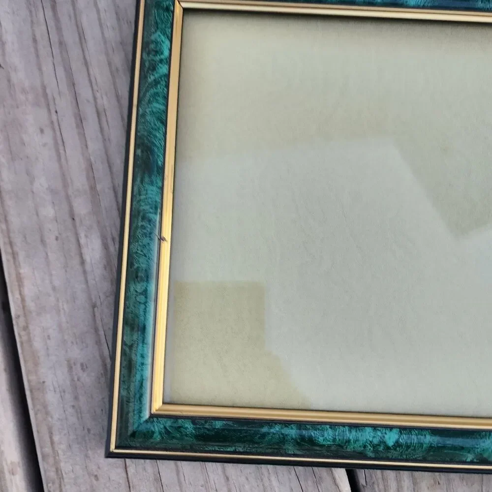 Vintage Green,Gold & Black 11x9 Glass Picture Frame Collectible Made in Thailand